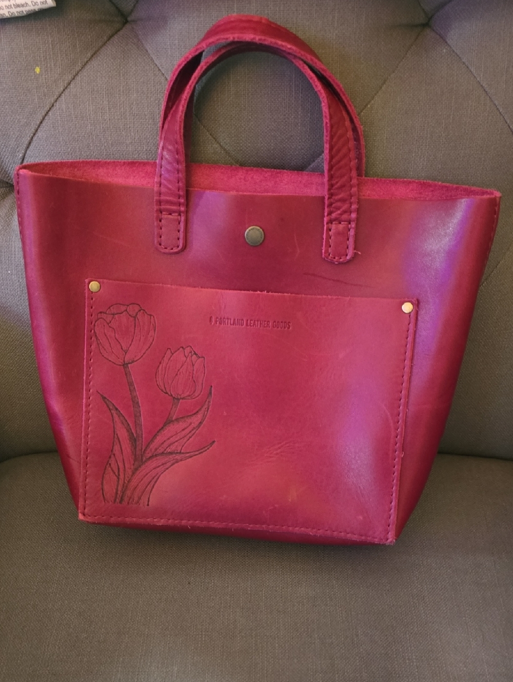 Portland Leather Fuschia Leather Tote with Floral Pocket